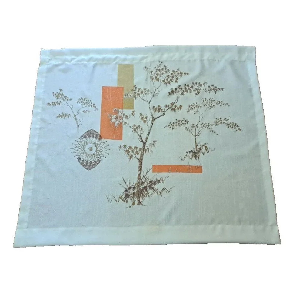 Vintage Asian Atomic Curtain Panel Orange Gold Tree Fiberglass Geometric 26x29